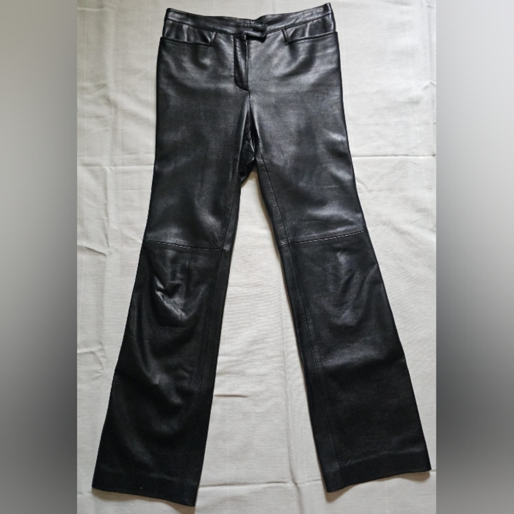Black Leather Boot Cut Pants with Flare